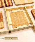 Juice Groove Router Jig for Cutting Boards Adjustable Wooden Router Guide for Precise Juice Grooves, showing setup with wooden panels.