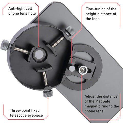 Close-up of Phone Digiscoping Mount For Telescopes And Spotting Scopes With 2.5 Inch Eyepiece Magnetic IPhone Attachment