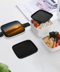 Desert Camel Silhouette Bento Box For Adults 1000ml Double Layer Leakproof Lunch Box with food compartments displayed on a table.