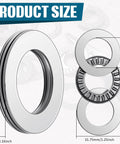 Front view of a 10-set thrust needle roller bearing with washers; bore 0.75 in, OD 1.25 in.