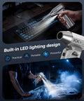 Ultra Powerful 280000 RPM Electric Air Duster with LED lighting design used for cleaning keyboard and car engine.