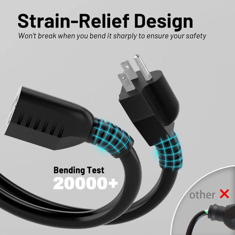 16 AWG 20 Ft Black Coiled Extension Cord Heavy Duty Tough Three Prong Flexible Spiral Power Cable strain-relief design