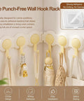 No Drill Drama Heavy Duty Wall Hook Rack With Grip Tape That Saves Your Paint While Serving A Flexible Swivel Fold Capable Of Handling Coats Jackets Towels Gear And Daily Essentials In Bathrooms Kitchens Or Dorms, 6 hooks, corner design, strong adhesive.