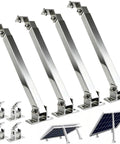 Adjustable Solar Panel Mounting Brackets Kit For 14 To 27 Inch Panels Aluminum Alloy Tilt Brackets shown in a set with solar panel