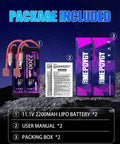 11.1V 3S 2200mAh 50C LiPo Battery Pack With T Plug For FPV Drones Quadcopters And RC Airplanes Two Pack in packaging