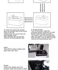 Electric Portafilter Cleaner With Zero Headache Grounds Knock Box showing setup steps for cleaning espresso machine parts.