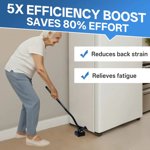 Heavy Duty Steel Furniture Lifter Tool Set With Four Grippy Pads Effortlessly Hoist Couches And Fridges For Quick Clean Ups Or Apartment Moves Absolute Game Changer That Keeps Your Back Happy During The Grind, used by elderly woman lifting fridge.