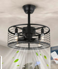 Industrial Caged Ceiling Fan With Light And Remote 18 Inch Black Fandelier Flush Mount For Farmhouse Kitchen Bedroom Living Room