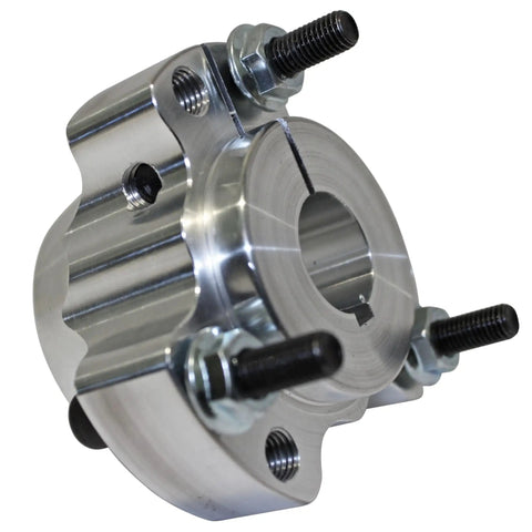 Close-up of front Kart Racing Wheel Hub Set on a two and a half inch American bolt circle dual pattern showing bolt holes