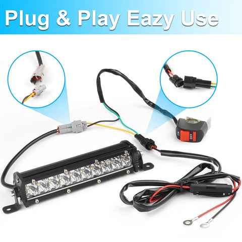 Amber White Dirt Bike Led Light Bar Kit With On Off Switch Plug And Play Headlight for 7/8 Inch Handlebars connectors shown