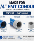 3/4 inch EMT conduit with 3/4 inch insulating bushing installation process, showing suitability for 100 Pack Three Quarter Inch Emt Insulating Conduit Bushings White Plastic Cable Grommets Nec Approved Pro Setup Bulk Deal For No Sweat Installations And Smooth Wire Pulls On Every Job Site.