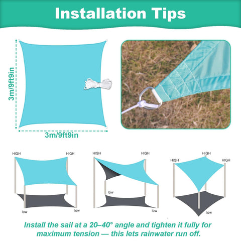 Lake Blue 9 Foot 9 Inch By 9 Foot 9 Inch UV Blocking Waterproof Shade Sail Rectangle Awning installation instructions