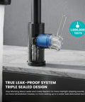 Slick Matte Black Kitchen Faucet With Pull Down Spray And Smooth Single Handle Control Built Like A Brick House With Solid 304 Stainless Steel showing leak-proof system mechanism.