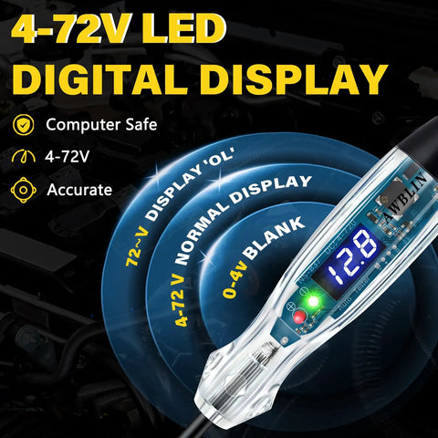 Upgraded Automotive Buzzer Test Light 4-72V DC Circuit Tester With Anti-Lost Needle Guard, Integrated Protection, Portable LED Indicator, Easy Carry Vehicle Electrical Diagnostic Tool with digital 4-72V display