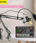 F998 Podcast Gear Bundle For TikTok And YouTube Vlogs Audio Interface And Soundboard BM800 Condenser Microphone on desk
