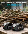 Cordless Reciprocating Saw With Brushless Motor dual 4.0Ah batteries on wood pile, ideal for wood and PVC cutting