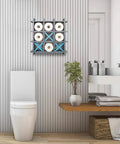 Gray Wooden Toilet Paper Holder With Tic Tac Toe Shelves for wall mount in stylish bathroom setting.