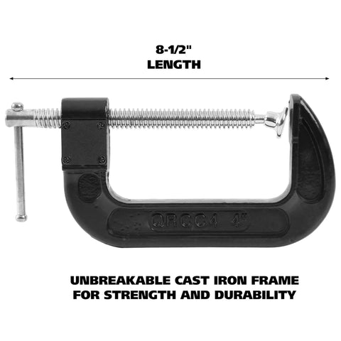 4 Inch Quick Release C Clamp With Push Button Release, Steel Swivel And Screw For Auto Repair, Cast Iron Frame