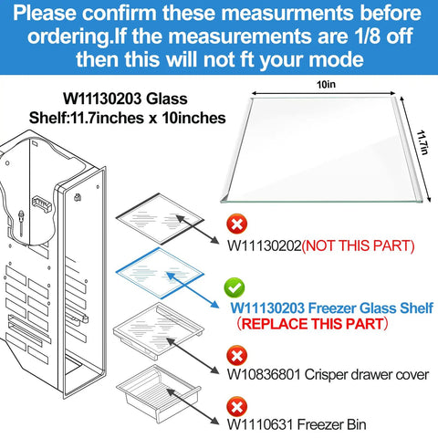 Upgraded W11130203 Freezer Glass Shelf Replacement For Freezer Compartment Fits WRS571CIHZ01 WRS571CIHZ04 W10773887