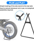 Boss Universal Triangle Kickstand Holder for Dirt Bikes 80cc to 500cc side stand mount shown supporting a bike.