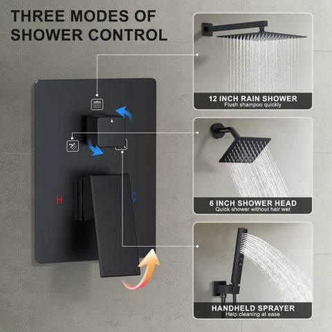 Total Bathroom Glow Up Rain Shower System With 12 Inch And 6 Inch Dual Shower Heads Wall Mount Faucet Kit Packing A Heavy Duty Handheld Sprayer For Effortless Quick Rinse And Chill Daily Routines Always