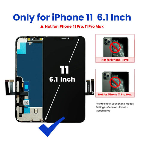 IPhone 11 Screen Replacement Kit 6.1 Inch LCD Digitizer Assembly With 3D Touch Tools displayed next to incompatible models