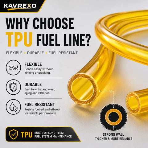 Top Tier TPU Fuel Line Kit 3/16 And 1-4 Inch With 8 Heavy Duty Clamps For Small Engines Lawmowers Trimmers And Chainsaws Flexible Durable Performance Gear, yellow TPU tubing