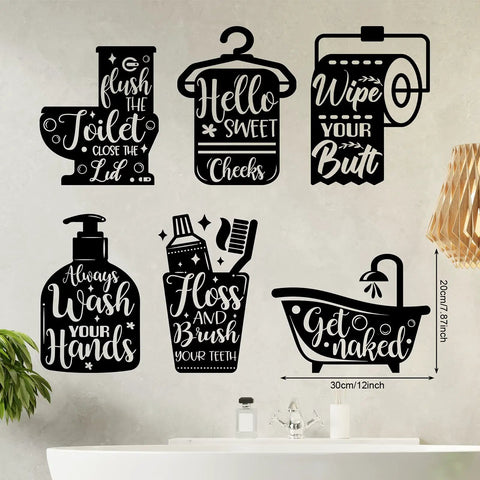 Six Piece Bathroom Wall Decals Set With Dope Funny Sayings Quotes Vinyl Art For Toilet Laundry Room And Shower Room Black And White Sticker Wall Decor 12 x 7.87 Inch Each