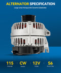 Front view of Premium 115Amp 12V Alternator Replacement for Chevy Malibu 2004 2006 and 2008 2009 3.5L V6, CW S6 Pulley