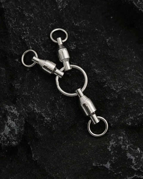 3-Way Ball Bearing Fishing Swivels, Brass And Stainless Steel Rolling Barrel, 10 Pack, Handles Up To 104lbs, Reduces Line Twist On Deep Drop Rigs And Lure Rotations, stainless steel swivel rings