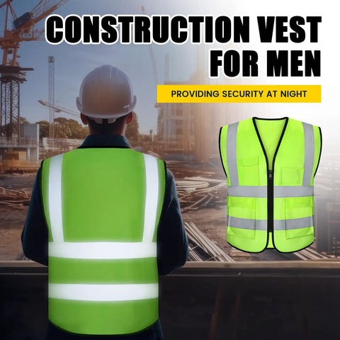 Straight Up Heavy Duty Reflective Safety Vests Bulk 100 Pack With Zipper And Utility Pockets Fluorescent Green High Visibility Work Gear For Men And Women Universal Fit Road Hustle