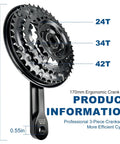Mountain Bike Crankset FC TY301 3x6 7 8 Speed Drivetrain 24T 34T 42T Gears Square Set 170mm Crank Arm Aluminum Beefy Lightweight