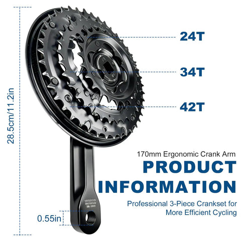 Mountain Bike Crankset FC TY301 3x6 7 8 Speed Drivetrain 24T 34T 42T Gears Square Set 170mm Crank Arm Aluminum Beefy Lightweight