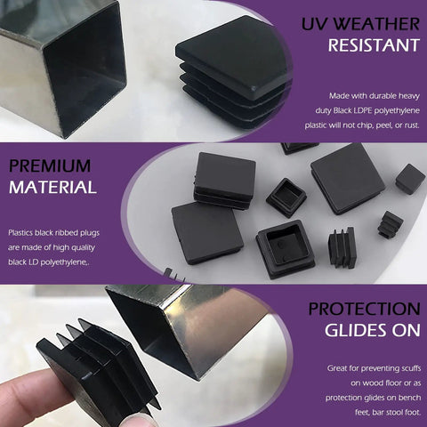 140Pcs Square Tubing End Caps Kit, Eight Sizes From 1/2 Inch To 1-1/2 Inch And Three Colors, Black Plastic Plugs highlighted