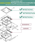 Diagram of Glass Shelf Replacement For Whirlpool Kenmore Maytag Amana Crosley Refrigerators with part numbers W10276344 W10276348