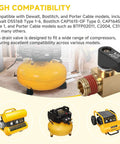 Universal Air Compressor Drain Valve Replacement For Dewalt Bostitch And Porter Cable shown with compatible models