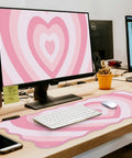 Pink Heart XXL Mouse Pad With Scalloped Edge Large Desk Mat For Gaming And Work Non Slip Rubber Base Waterproof Desktop Pad For Laptop And Computer 35.4 By 15.7 Inches Cute Pink Office Accessory on office desk