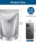 50 Pack Mylar Bags For Food Storage With Clear Window In 1 Quart Size, Reusable Pouches, 9.44 Mil Thick, size compared to smartphone