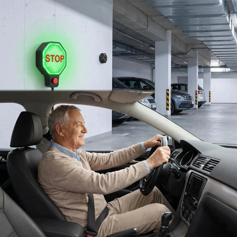 Plug And Play Garage Parking Sensor With LED Stop Indicator, Ultrasonic Anti Collision Parking Aid For Sedans, SUVs And Trucks, Universal Fit For Home Garages, Easy Install, No Fuss Setup, And Ready To Use Right Out Of The Box mounted in garage