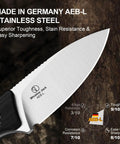 Close-up of Whiskey Jack Fixed Blade Knife 2.06 Inch Drop Point AEB L Blade Steel with edge retention rating and handle detail