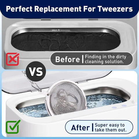 Premium Stainless Steel Ultrasonic Cleaner Basket With Secure Locks Hella Tough For Jewelry Gear And Watch Parts Easy Cleanup Setup Fits Every Machine Boss Grade Six Piece Collection before and after comparison of ultrasonic cleaner usage