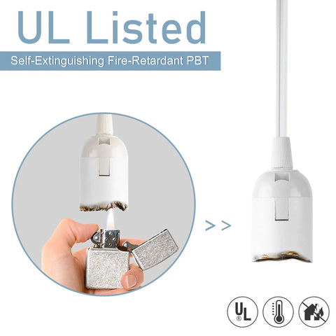 20 Foot UL Approved Hanging Lantern Extension Cord With On Off Switch For E26 E27 Socket showing fire-retardant PBT material