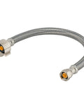 12 Inch Flexible Toilet Connector With 7 Eighth Inch Ballcock To 3 Eighth Inch Compression, Stainless Steel Braided Hose