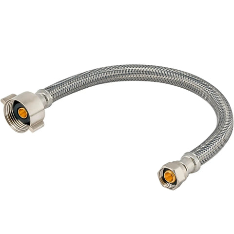 12 Inch Flexible Toilet Connector With 7 Eighth Inch Ballcock To 3 Eighth Inch Compression, Stainless Steel Braided Hose
