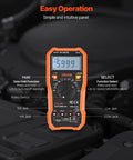 All In One Digital Multimeter TRMS 6000 Count DC AC Voltmeter And Current Tester With NCV displayed on black surface