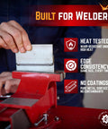 Hand holding Welding Practice Kit With 304 Stainless Steel Coupons 2 By 4 By 1/8 Inch Pack Of 20, showing edge consistency and heat resistance.