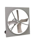 Heavy Duty 36 Inch Belt Drive Commercial Exhaust Fan Built Tough As Nails For Rugged Building Ventilation showing gray metal housing and blades.