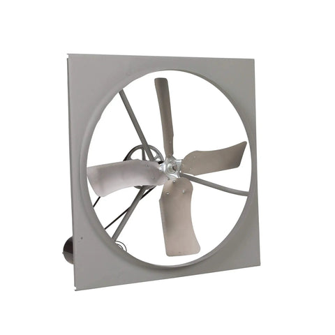 Heavy Duty 36 Inch Belt Drive Commercial Exhaust Fan Built Tough As Nails For Rugged Building Ventilation showing gray metal housing and blades.