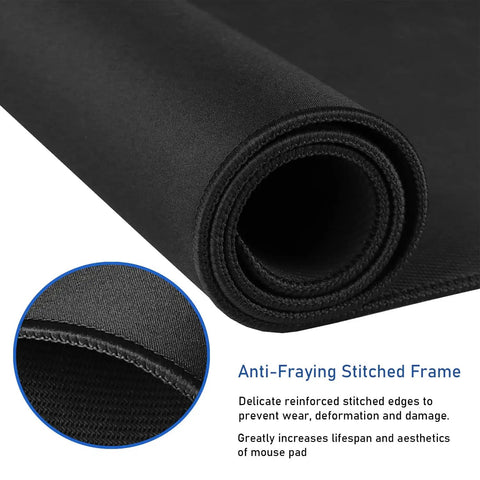 Ultra Large Extended Gaming Mouse Pad With Stitched Edges And Non Slip Natural Rubber Base For Esports Pros And Everyday Desk Setup, Waterproof Keyboard Mat Measuring 31.5 By 15.7 Inches, Pro Grade, Ideal For Gaming And Office, close-up view of rolled edge and stitching detail.