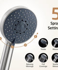 5 function handheld shower head with spray settings diagram, Adjustable Shower Head With Slide Bar And Extra Long Hose For Easy Rinsing